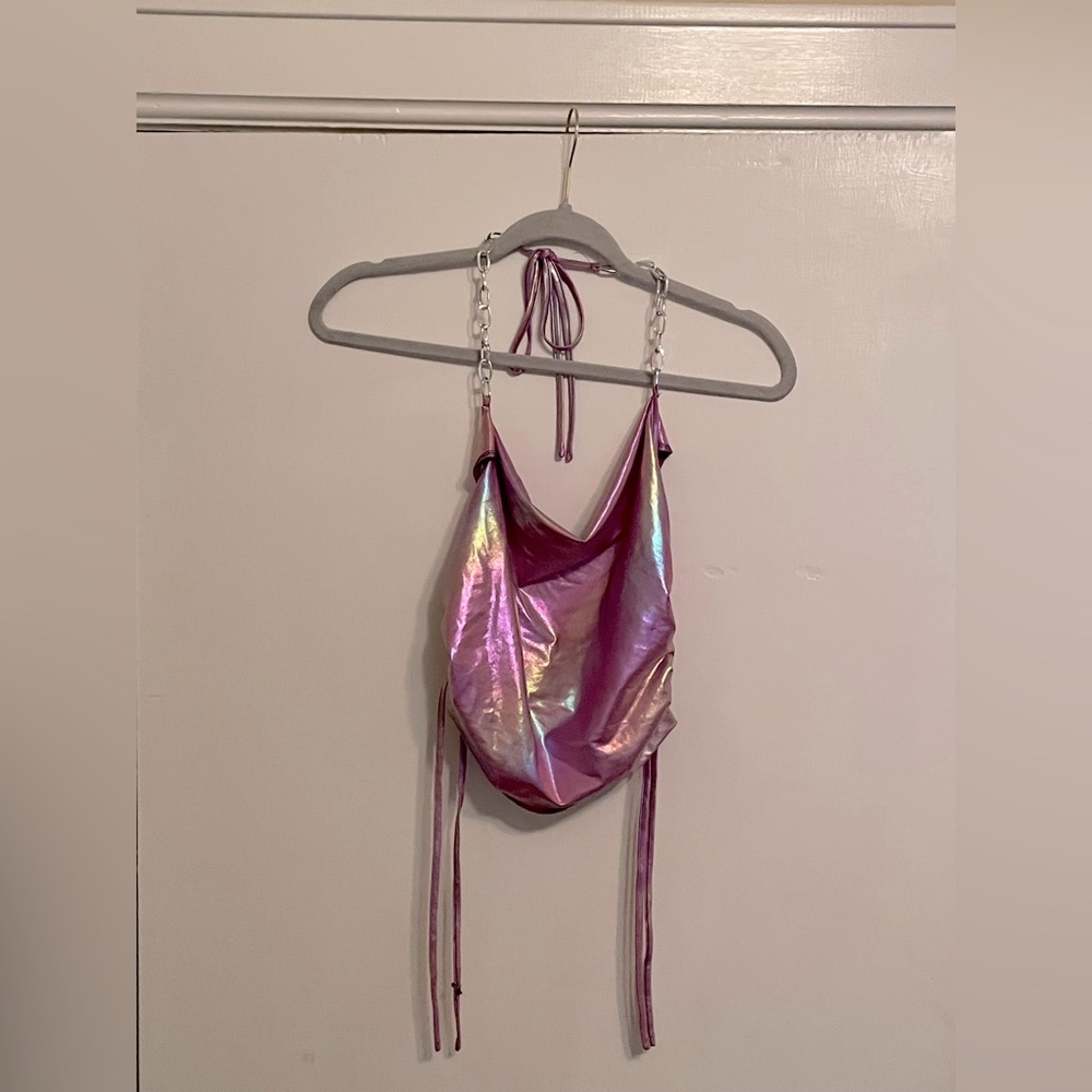 Dolls Kill Iridescent Purple Chain Crop Top